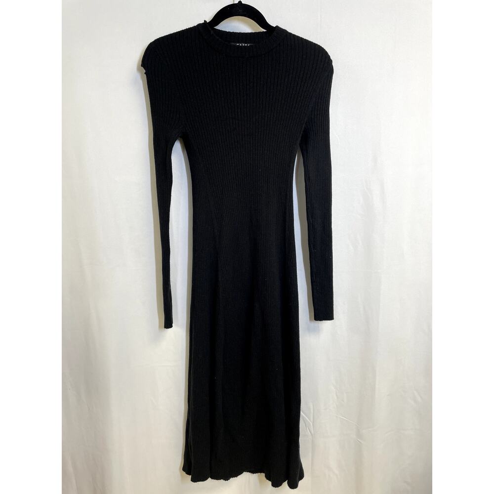CAARA Women's Black Ribbed Nylon/Wool Midi Sweater Dress Long Sleeve Size Small